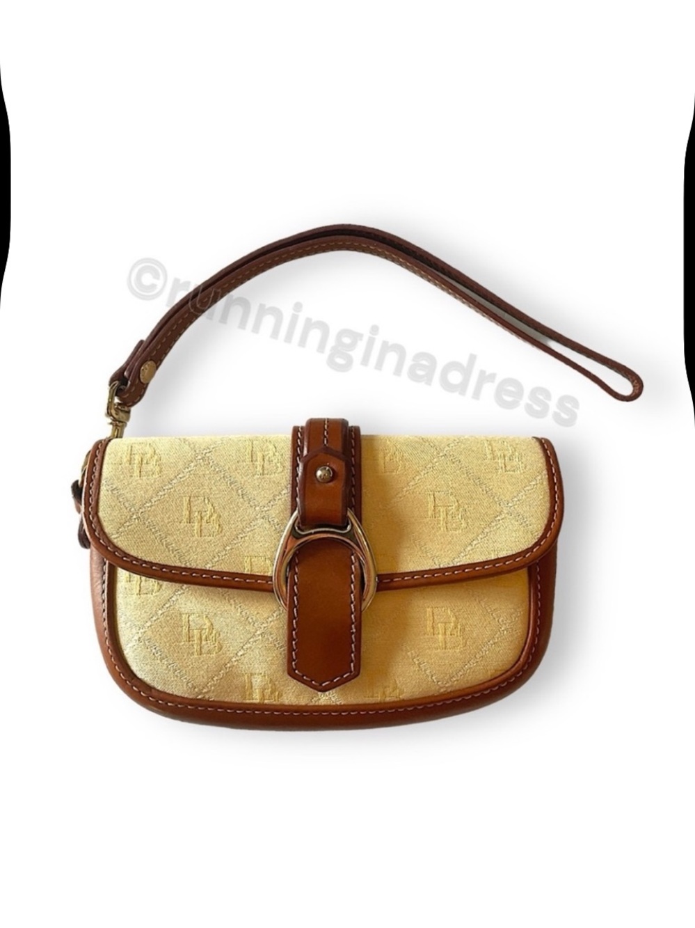 Vintage Dooney & Bourke Signature Monogram Wristlet Canvas Yellow Tan Y2K